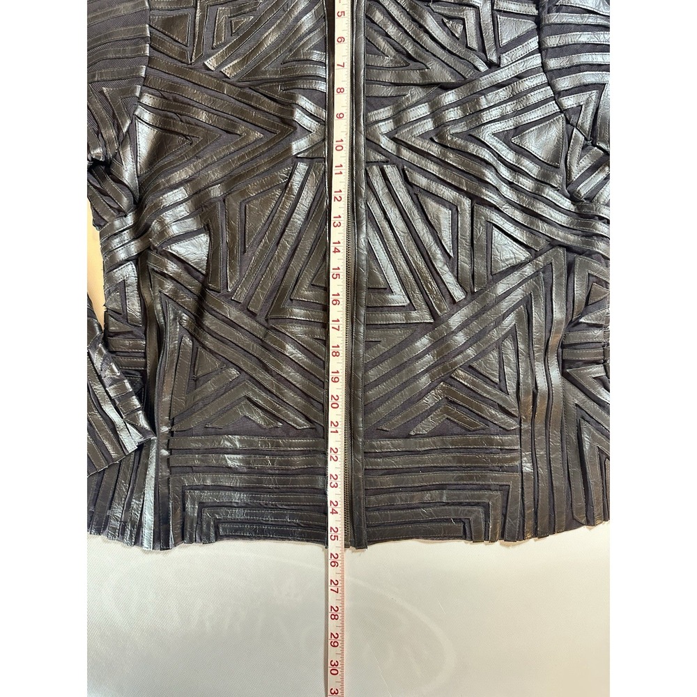 Multiples Faux Leather Geometric Pattern Zip Fron… - image 4